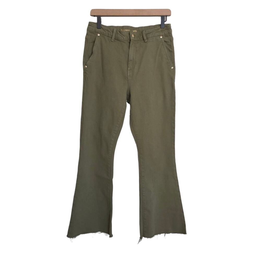 Michael Kors Sz 8 Raw Hem Boot Flare Green Denim Jeans Y2k 90s Retro